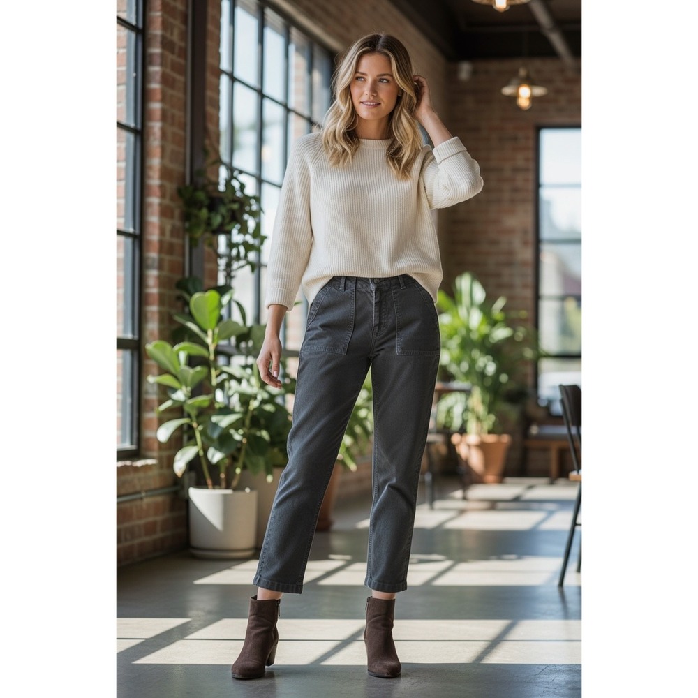 NILI LOTAN Jenna Charcoal Gray Utility Patch Pocket 98% Cotton Pants 4 USA $375